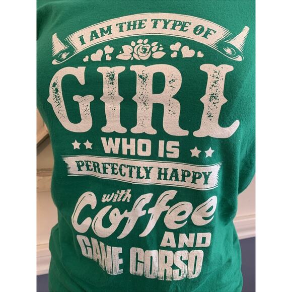 Small Anvil Women's Fitted Green Tshirt Novelty Coffee and Cane Corso - Picture 4 of 8
